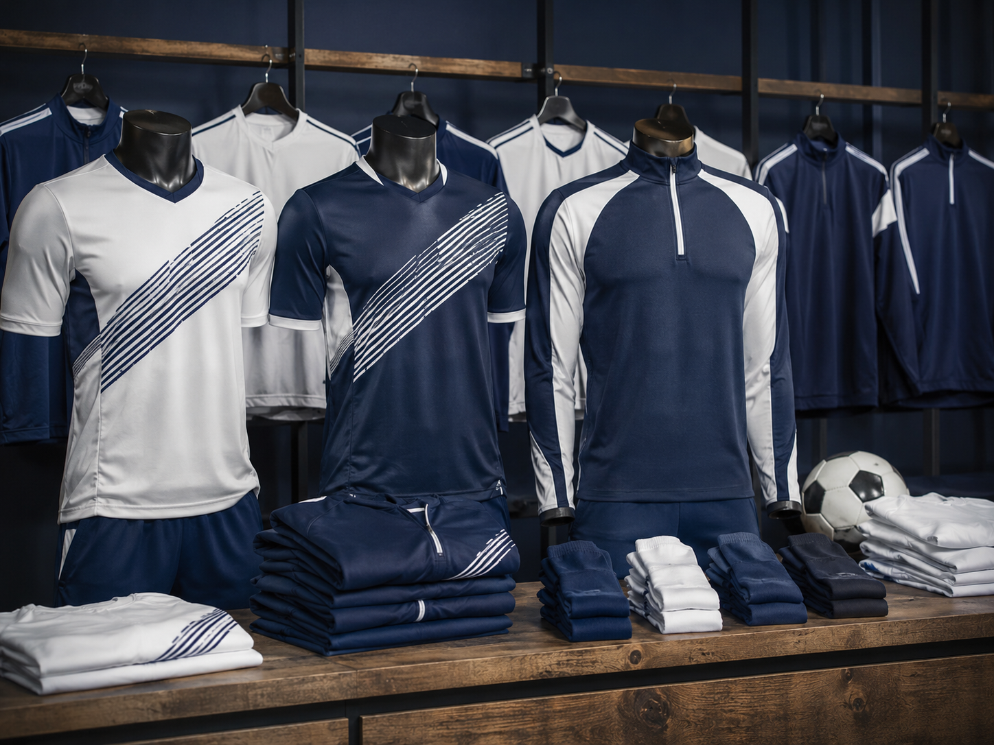 Vereins- und Teamwear in Navy und Weiß
