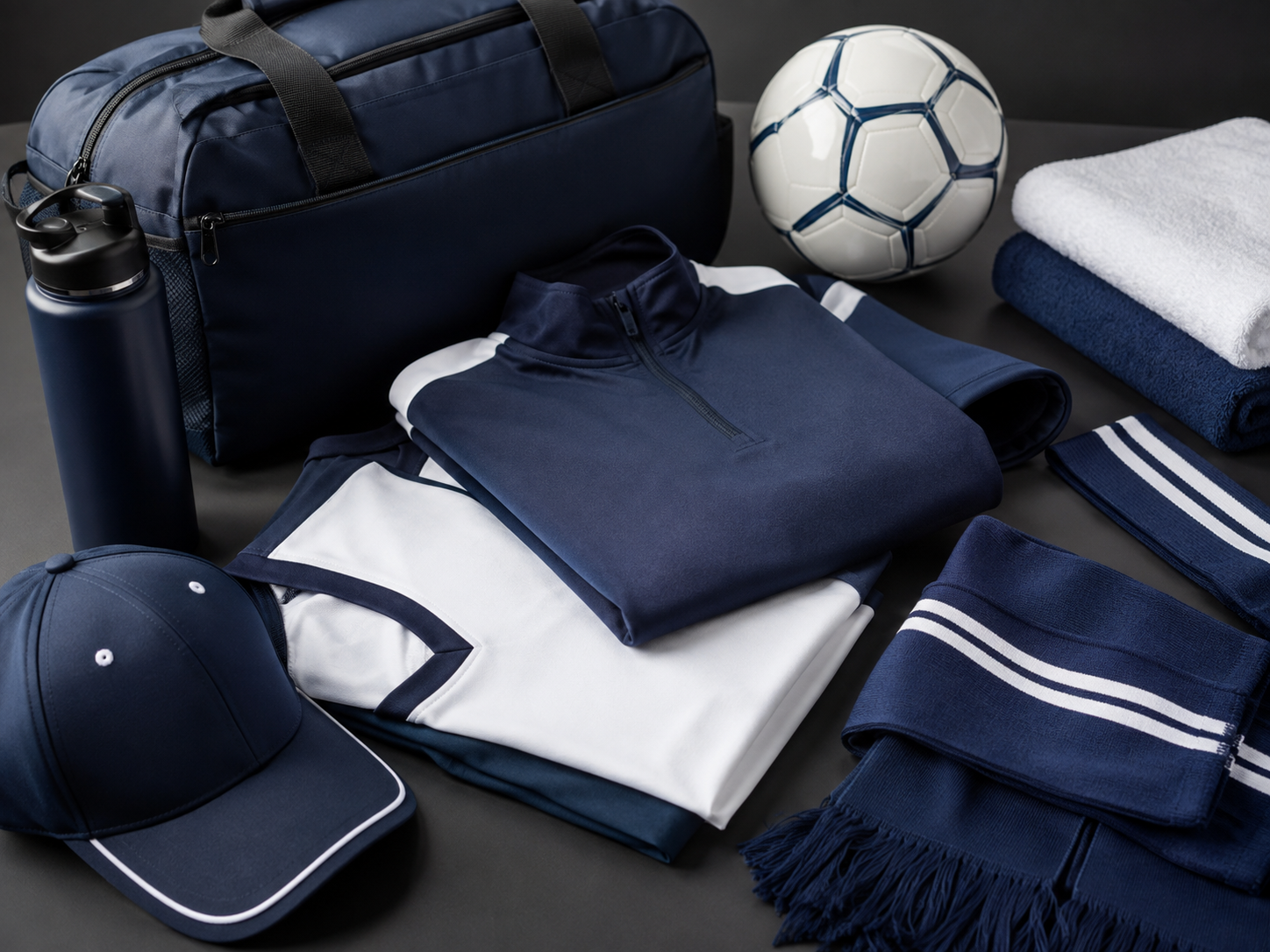 Vereinszubehör und Teamwear in Navy und Weiß