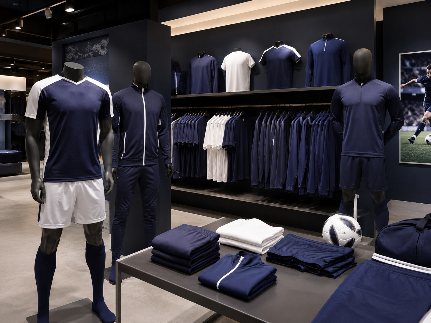 Moderner Showroom mit Vereinsausstattung und Teamwear